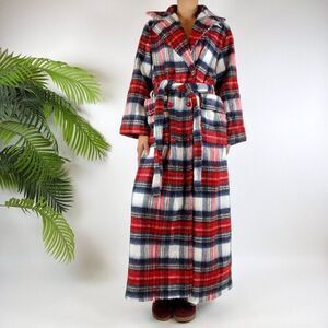 Vintage 70s Sears Red Flannel Cozy Cabincore Full Length Belted House Robe / M/L